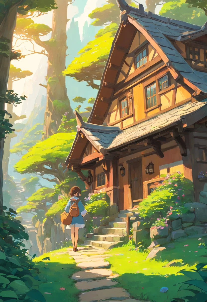 Realistic, real life, beautiful hobbit house on the hill, style of laurie greasley, studio ghibli, akira toriyama, james gilleard, genshin impact, trending pixiv fanbox, acrylic palette knife, 4k, vibrant colors, devinart, trending on artstation