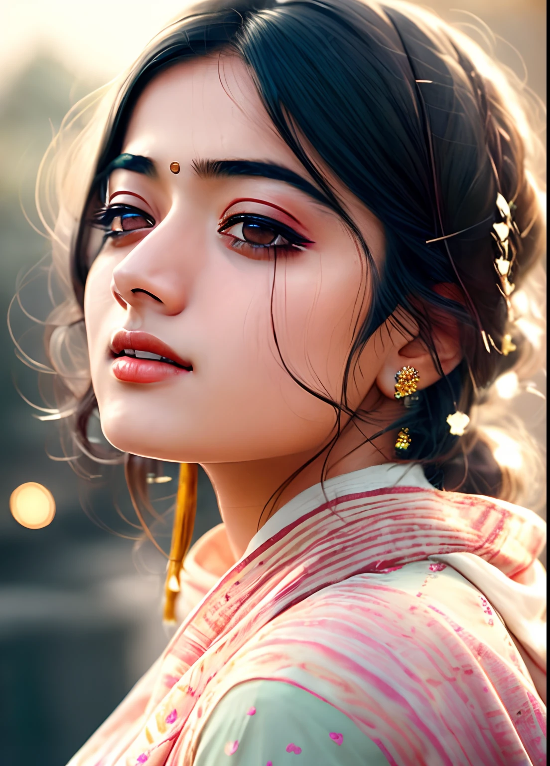 {{cute Rashmika's}}, a woman by agnes cecile, luminous design, pastel colours, ink drips, autumn lights