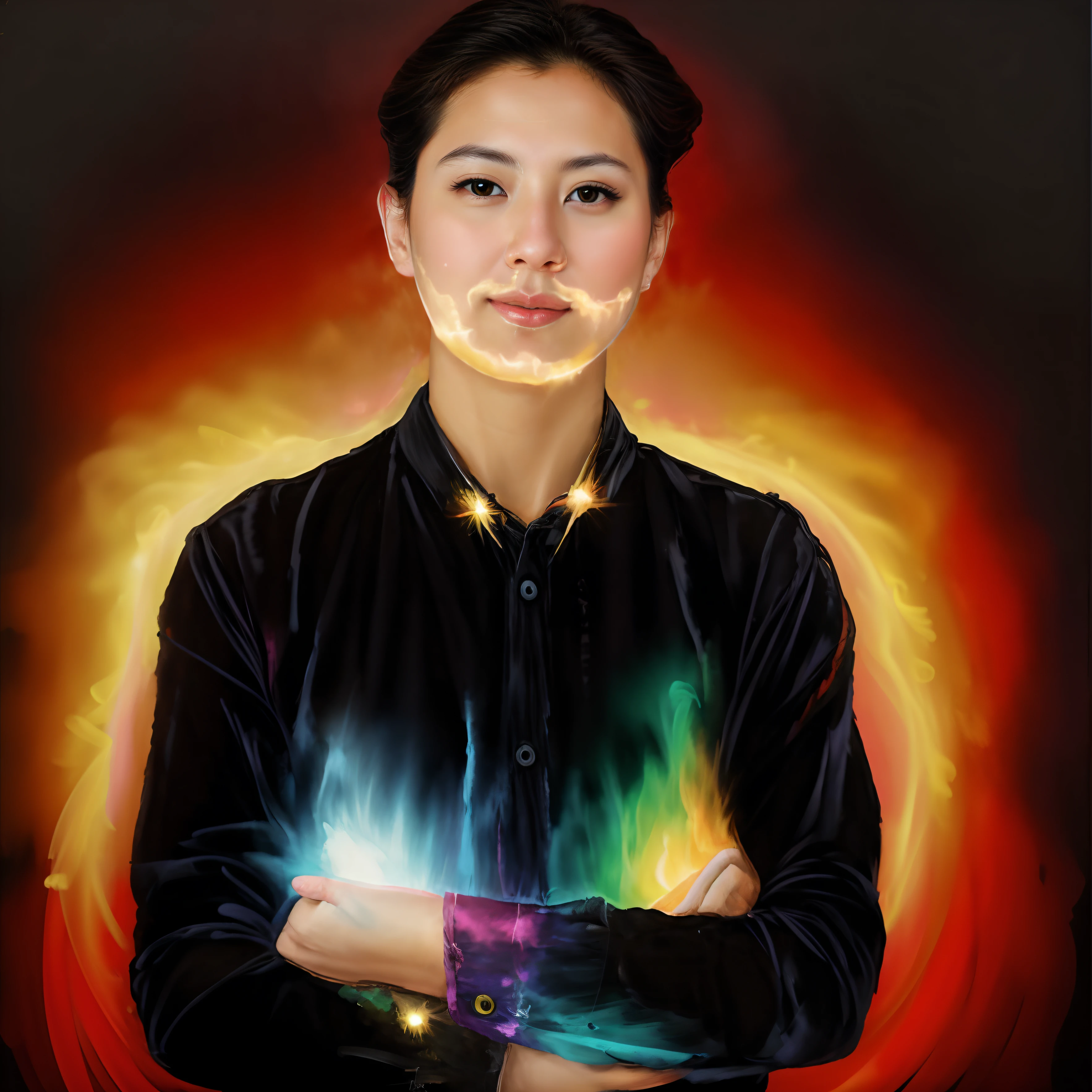 without face changing, a painting of a colorful owl on a black background,, breathtaking rendering, within a radiant connection, inspired by Kinuko Y. Craft,, magical elements, kitten icon, wow, is beautiful, casting a multi colorful spell, bright flash, flash