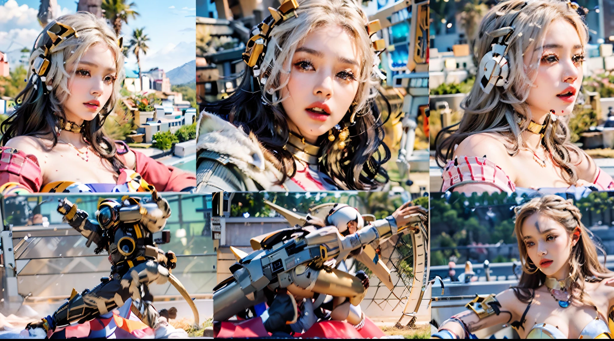 In a very grand scene,The extra-large wide-angle lens captures the appearance of a female centaur。She is tall,It has the ultimate curvy beauty,The muscles are slender and firm,Beautiful lines。Her facial features are tough and coquettish,Always with a sunny smile。She wears special tight-fitting equipment with a strong sense of technology,Step on multifunctional off-road style heels,Delicate and practical protective gear is worn on the hands, feet, wrists, neck and shoulders。The detection equipment around you flashes various cue lights and neon-like information screens,Let her exude a charming brilliance。Use Midjourney's advanced tools,Design special tight-fitting equipment for female centaurs,Highlight her unique physiological characteristics and appearance details,Add realism。And in her adventure scene,Spectacular views of nature,Such as the sky where storms and sunny days alternate、Brilliant rivers of stars and auroras、The snow-capped summit of Mount Everest、Fireworks in the mountain town, etc。ao mesmo tempo,Away from the hustle and bustle of Long Beach Pier is a neon-lit spaceship docked,Create a fantastic scene。Use Midjourney's advanced tools and multiple color palettes、Brush Strokes、Texture tools and model packages,It shows a sense of atmosphere where beauty and charm coexist。The charm of the female centaur is highlighted through color and lines,Enhance realism with detailing,Create a surreal dreamy feeling。Additionally,Use Midjourney's tools to add a variety of extreme sports gear and cultural trinkets to the female centaur,Create intricate hairstyles and outfits,Give her a sense of premium。She never flinches,Regardless of the terrain,can respond quickly,Even the extreme geography and dangerous terrain of aliens cannot stop her。Use Midjourney's powerful tools,You can do it with incredible detail and beauty,Bring this ultra-grand and beautiful scene to life。Ultra-grand scenes,super wide shot, hdr,(真实感,Masterpiece quality,best qualtiy),