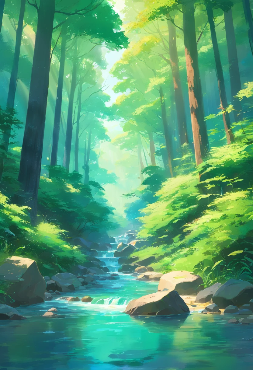 a close up of a stream running through a lush green forest, ross tran. scenic background, ryan dyar, environment painting, beautiful oil matte painting, photorealistic landscape, 4k hd matte digital painting, 8 k resolution digital painting, 8k resolution digital painting, hyperrealistic landscape, inspired by Raphael Lacoste, illustration matte painting, beautiful digital painting