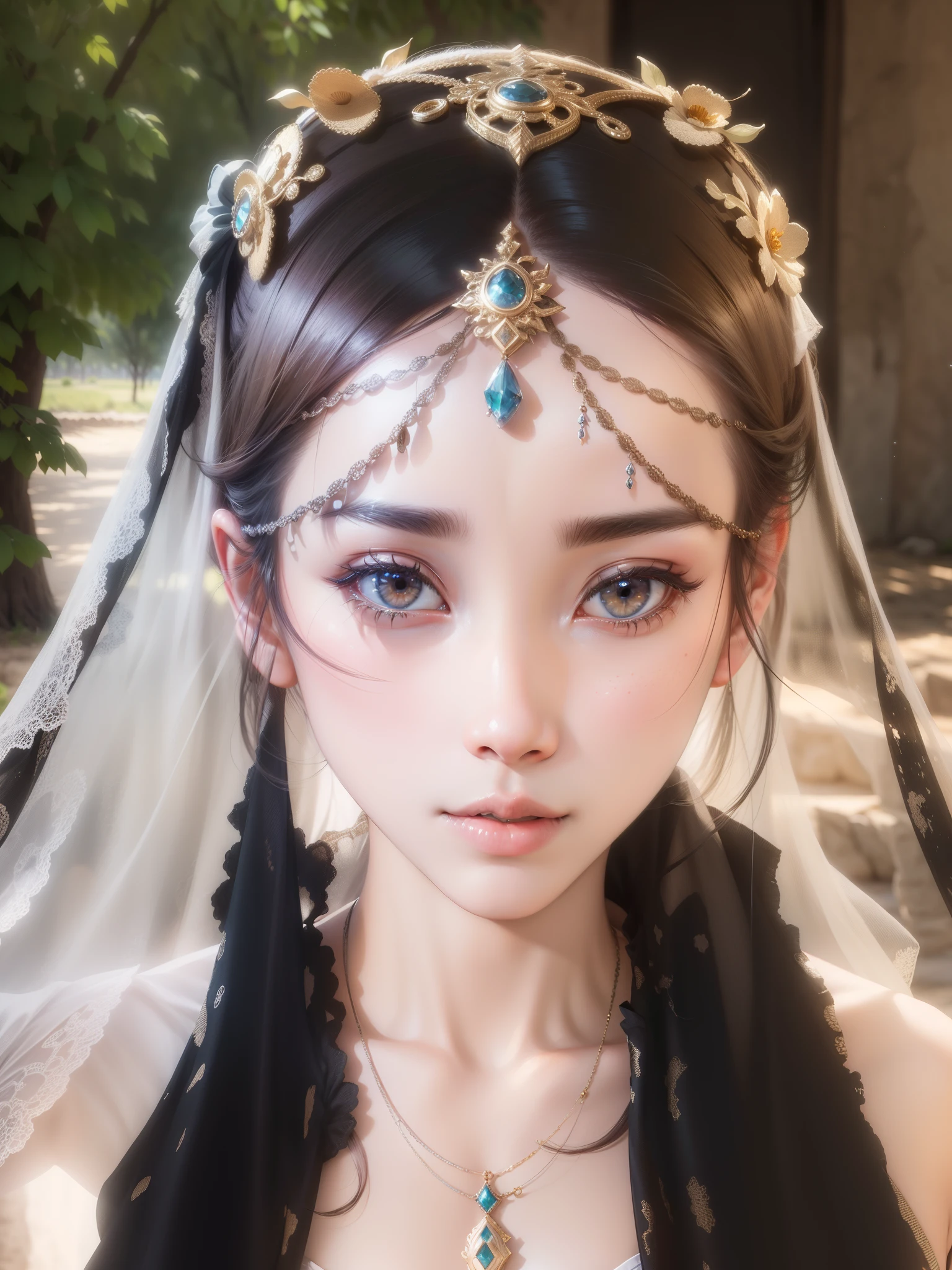(8k, RAW photo, best quality, tmasterpiece:1.2), (realistic, photo-realistic:1.4), (Extremely detailed CG unity 8k wallpaper), (1 girl:1.5),Beauty of the Western Regions,(white clothes:1.4),There are red spots on the forehead,Pale skin,Blushlush,Big eyes and thighs,,Silver jewelry,Flying ribbons,Particle,The background is the ancient city of Loulan, Ancient city walls,A desert,dance, dunhuang_dress, dunhuang_style,