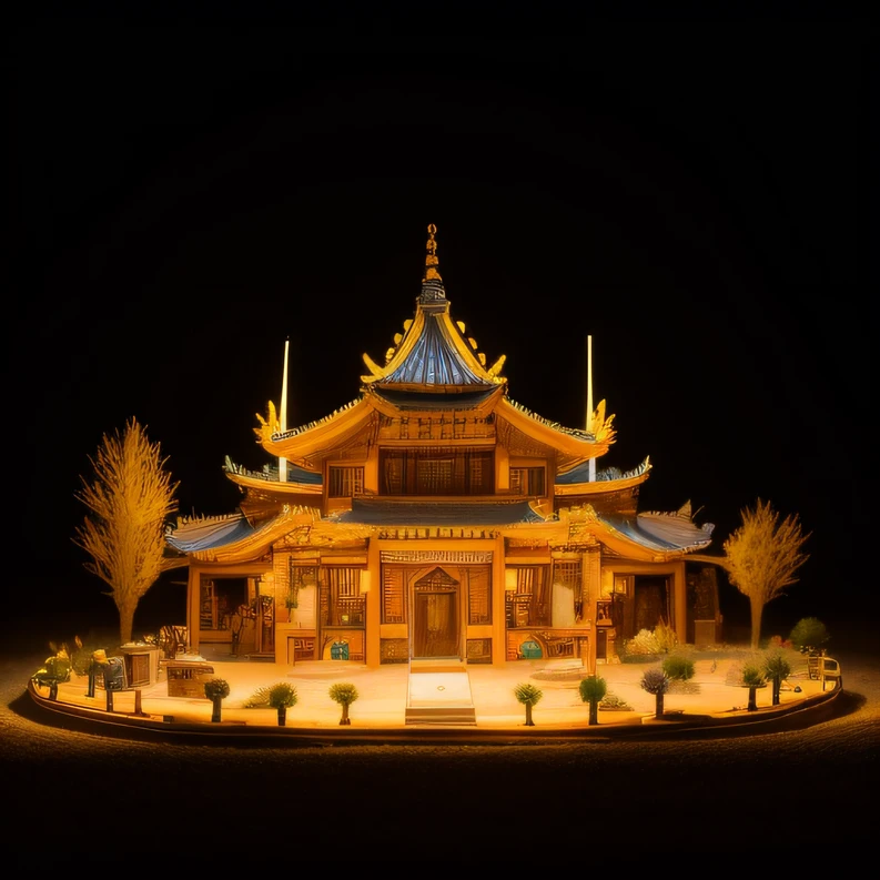 ((top Quority,8K,tmasterpiece:1.3))5 star hotel in the desert:60000 miniatures,3D equidistance,Tang dynasty style,Realistic painting,cinematric light,Lunar soil,deep in the night,Magnificent