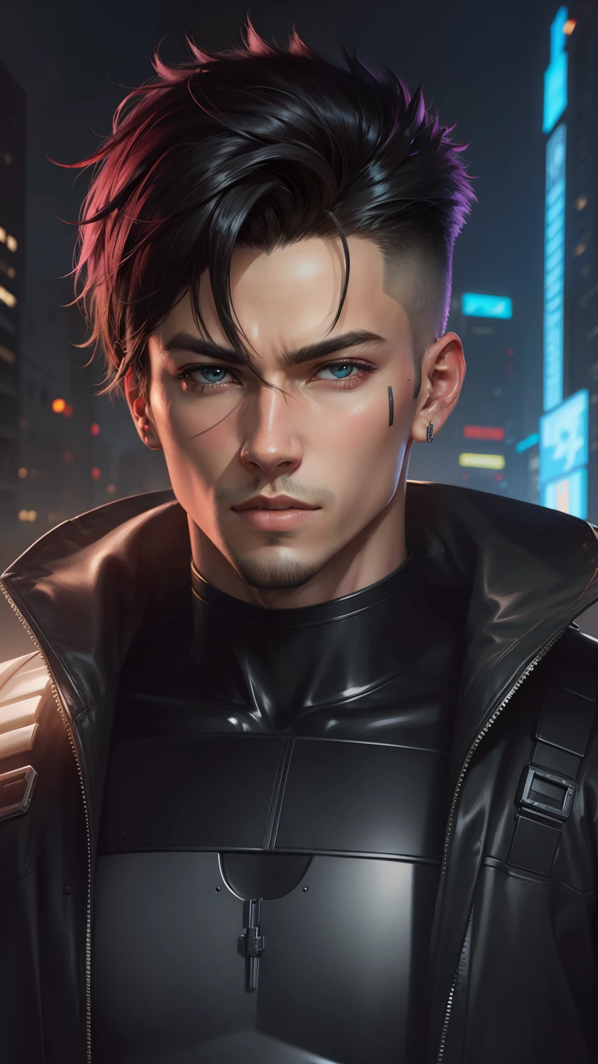 Change background cyberpunk handsome boy realistic face