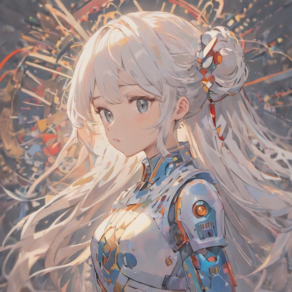 (White background:1.4),(Silhouette of beautiful AI robot girl head, Eyes closed, Colorful long hair, Ukiyo-e style)，(japanese illustration:1.3，paper art:1.3, Quilted Paper Art:1.2),( Reasonable design, Clear lines, High Sharpness,Best Quality, Very detailed, masutepiece, Movie Light Effects, in a 4k )