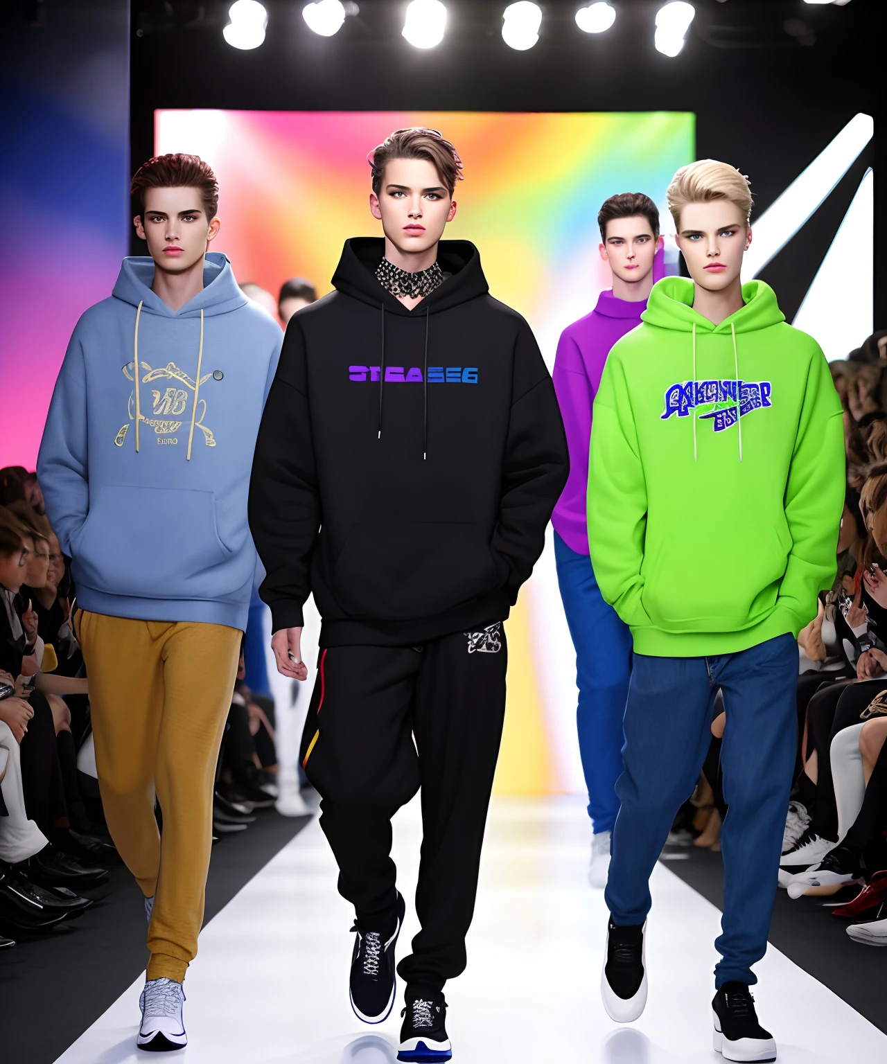 Catwalk，Mannequin，Sweatshirt，Fashion show，coloured with lots of colour