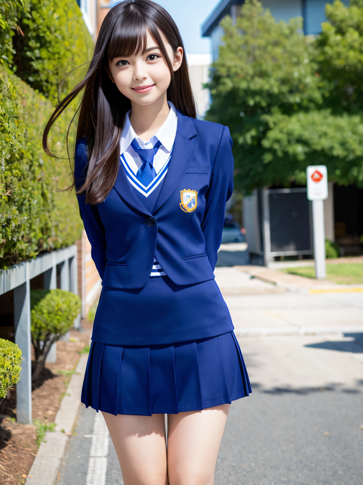 1girl, solo,(best quality),(masterpiece:1.1), full body, looking_at_viewer, dynamic angle, school uniform, cute, clear facial skin,