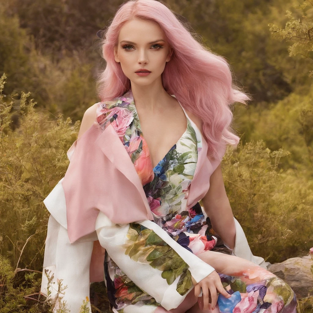 tmasterpiece, Best quality at best, spring outfit, colorfulhair, En plein air, MagazineCover ,The upper part of the body