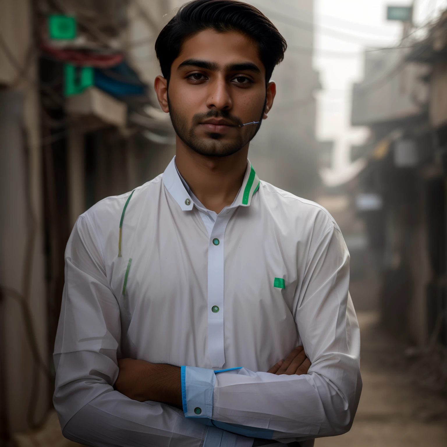 realistic without face change realistic ultra-quality Pakistani boy cyberpunk, electrical wires on his face