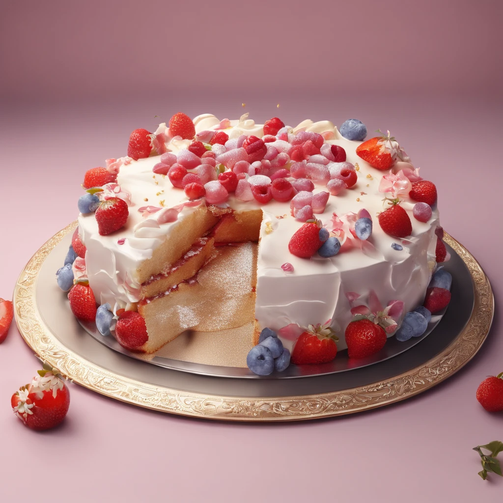 a delicious cake, cinematic, professional photography, studio lighting, studio background, advertising photography, intricate details, hyper-detailed, ultra realistic, 8K UHD