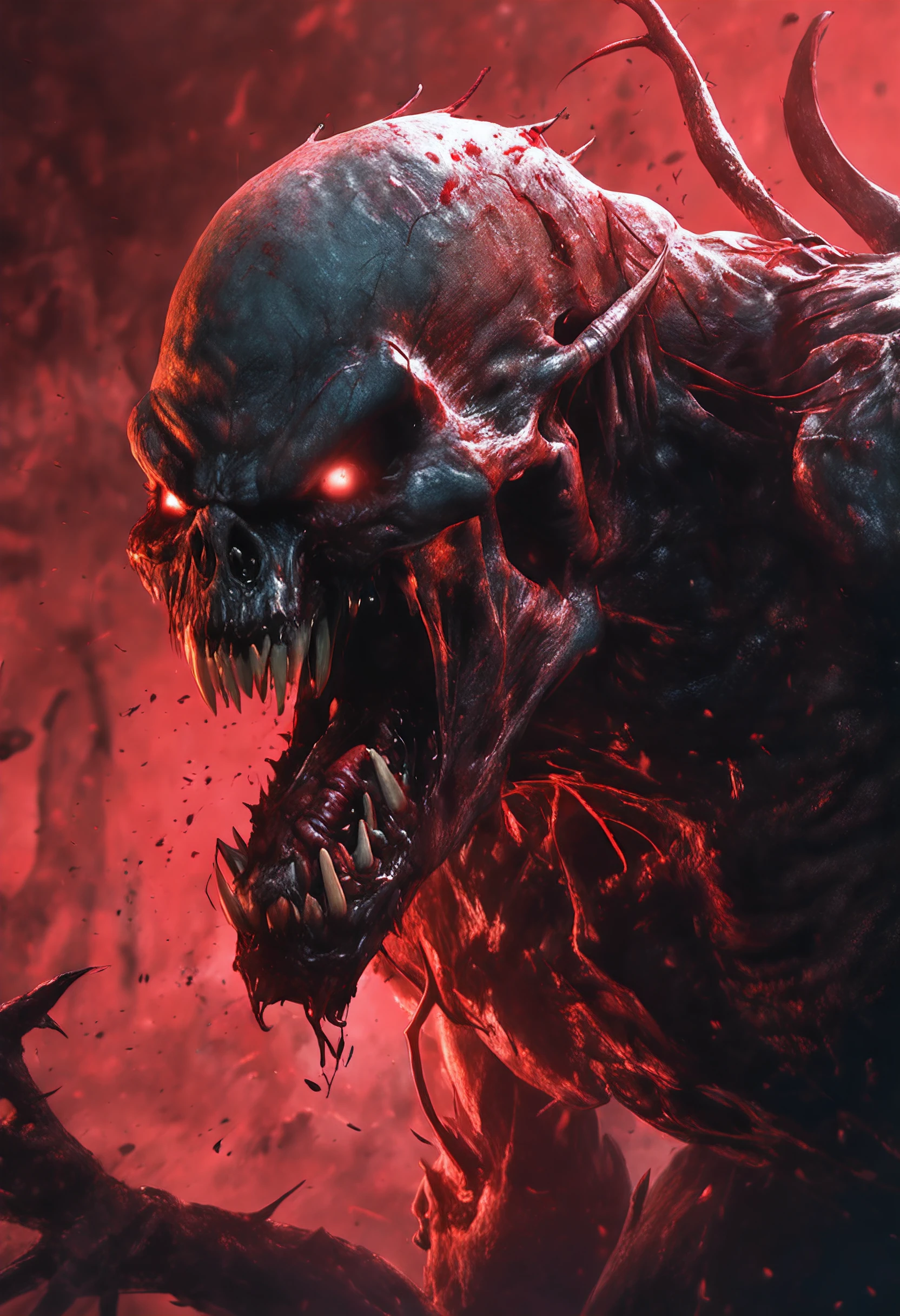 Painting of a demonic creature with a bloodied face and a bloodied head, Carnage, Sci - The Art of Horror Fiction, sci-fi horror artwork, inspired by Aleksi Briclot, The fangs of the carnage, Horror art in the fantasy genre, by Aleksi Briclot, horror concept art, venom, Fantasy and horror art, Detailed illustration of 4K horror, Demonic creature, dark fantasy horror art