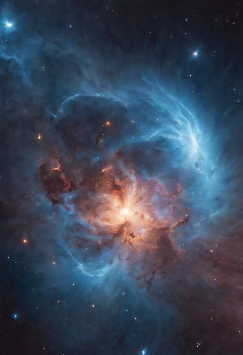 Imagine an electric blue nebula filled with psychedelic colors and pulsating plasma streams. A cyborg, half-human and half-android, floats in space, marveling at the alien technologies surrounding. illustration, dark magic splash, fantasy art, hand drawn, Accent Lighting, subtle motion effects, best quality, decorative art, low-poly, UHD, golden ratio composition, ((soft colors)), (cel-shading style)extremely saturated image (saturation 10) ink lined art, bold lines, illuminated by stars