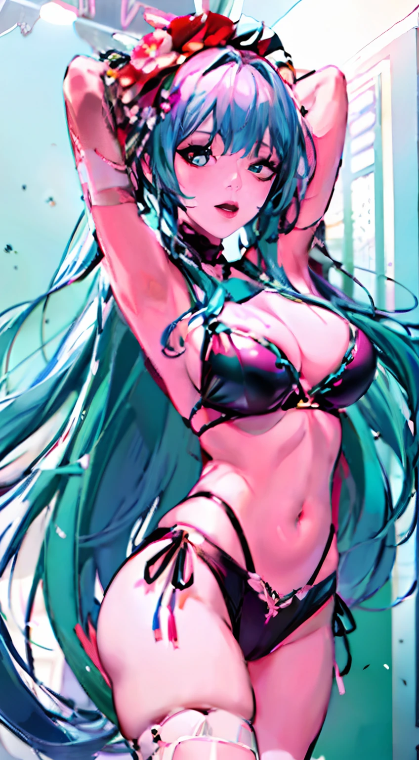 Close up portrait of woman posing in bikini and panties, Seductive anime dick girl, Miku, Mikudayo, Hatsune Miku, Portrait of Hatsune Miku, hatsune miku portrait, very detailed Artgerm, anime style 4 k, ArtGerm on ArtStation Pixiv, Anime art wallpaper 8k, Anime girl with teal hair, Anime! 4K
