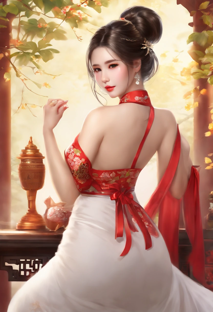 (Top  Quality、8K、​masterpiece:1.3), light skin, qipao, Big breasts, big size ass , 8K,high resolucion, UltraSharp, 8K, Masterpiece , cumbersome, An ancient Chinese restaurant, staff, A woman with a troubled face, teardrops, cumbersome ,s whole body,Spill beer on the floor, The background is a lot of people