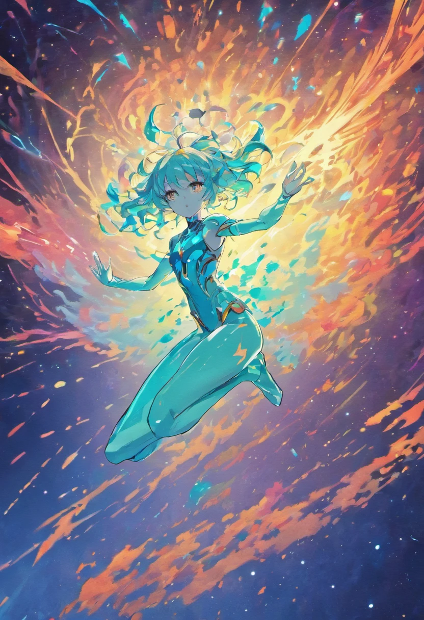 Imagine an electric blue nebula filled with psychedelic colors and pulsating plasma streams. A cyborg, half-human and half-android, floats in space, marveling at the alien technologies surrounding. illustration, dark magic splash, fantasy art, hand drawn, Accent Lighting, subtle motion effects, best quality, decorative art, low-poly, UHD, golden ratio composition, ((soft colors)), (cel-shading style)extremely saturated image (saturation 10) ink lined art, bold lines, illuminated by stars