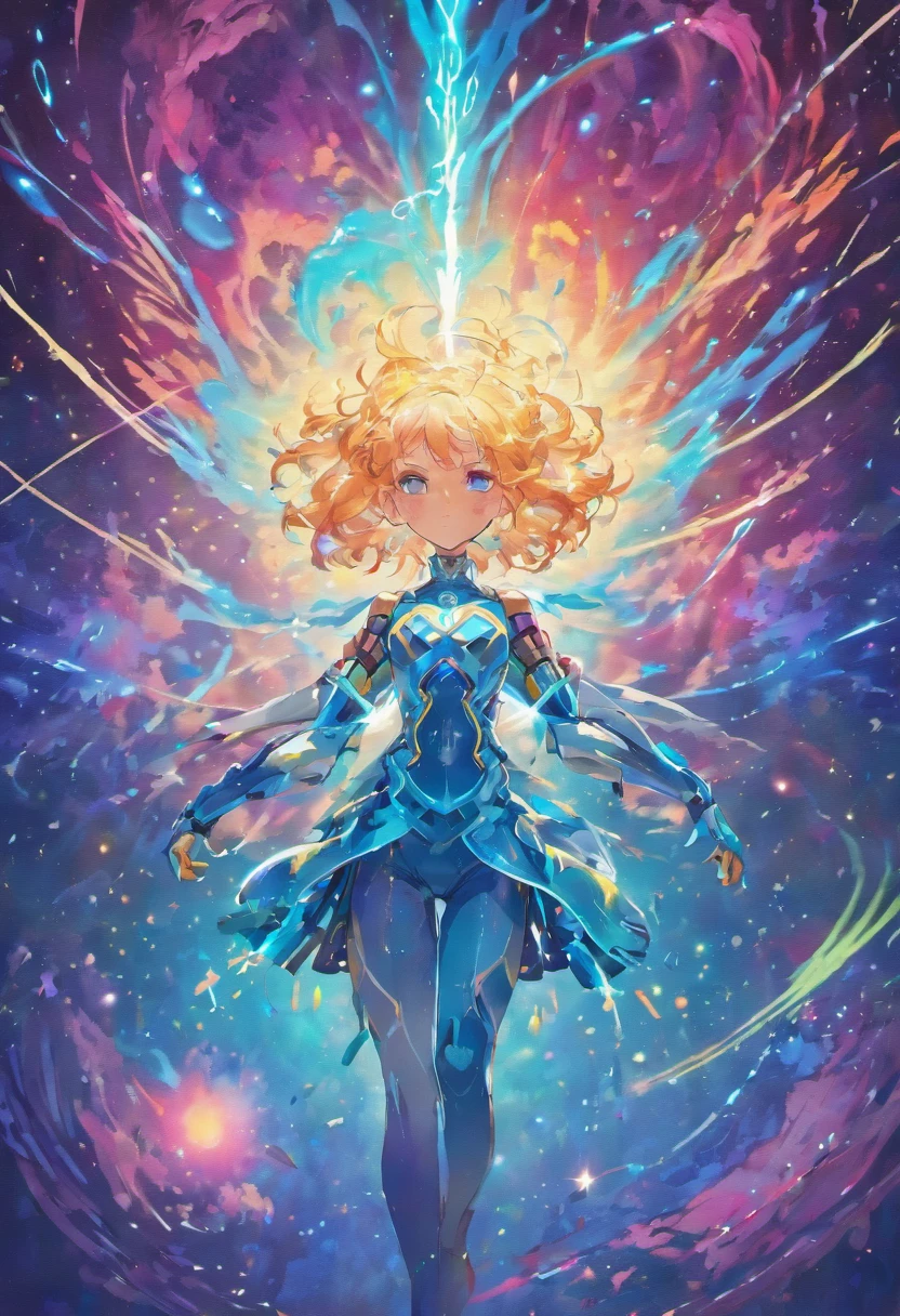 Imagine an electric blue nebula filled with psychedelic colors and pulsating plasma streams. A cyborg, half-human and half-android, floats in space, marveling at the alien technologies surrounding. illustration, dark magic splash, fantasy art, hand drawn, Accent Lighting, subtle motion effects, best quality, decorative art, low-poly, UHD, golden ratio composition, ((soft colors)), (cel-shading style)extremely saturated image (saturation 10) ink lined art, bold lines, illuminated by stars