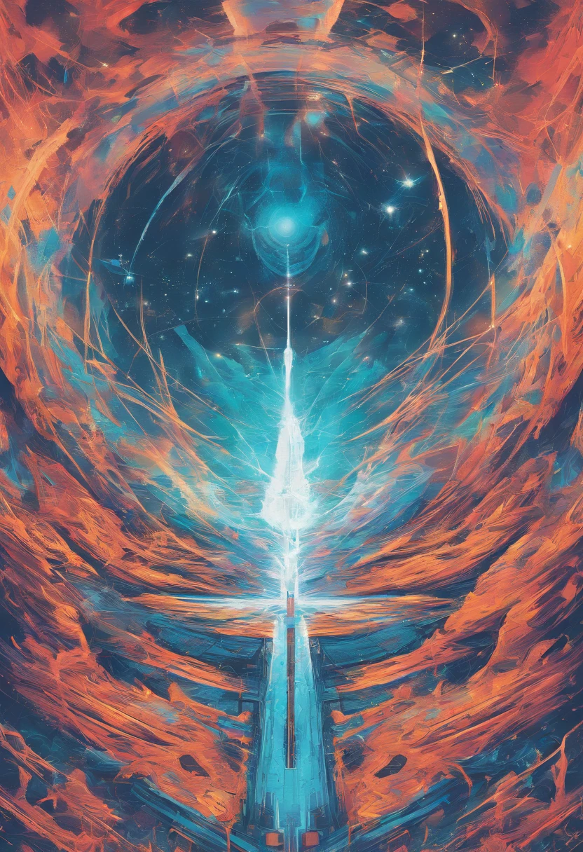 Imagine an electric blue nebula filled with psychedelic colors and pulsating plasma streams. A cyborg, half-human and half-android, floats in space, marveling at the alien technologies surrounding. illustration, dark magic splash, fantasy art, hand drawn, Accent Lighting, subtle motion effects, best quality, decorative art, low-poly, UHD, golden ratio composition, ((soft colors)), (cel-shading style)extremely saturated image (saturation 10) ink lined art, bold lines, illuminated by stars