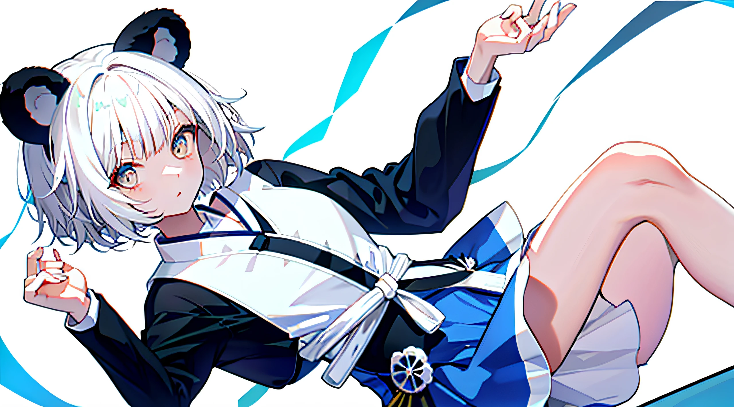 White hair,Bear ears,short detailed hair,Roll up,校服,cute girly