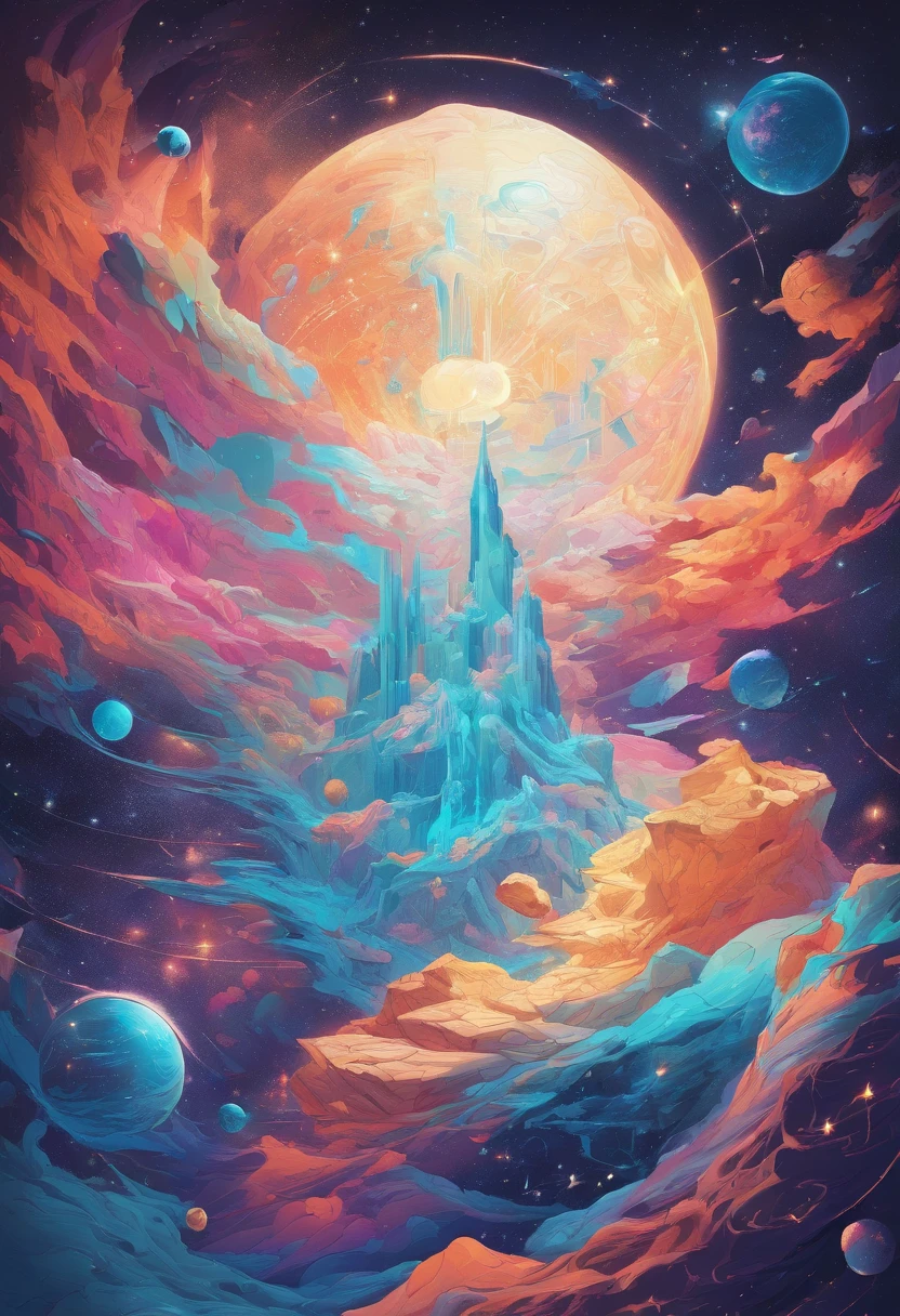 Imagine an electric blue nebula filled with psychedelic colors and pulsating plasma streams. A cyborg, half-human and half-android, floats in space, marveling at the alien technologies surrounding. illustration, dark magic splash, fantasy art, hand drawn, Accent Lighting, subtle motion effects, best quality, decorative art, low-poly, UHD, golden ratio composition, ((soft colors)), (cel-shading style)extremely saturated image (saturation 10) ink lined art, bold lines, illuminated by stars