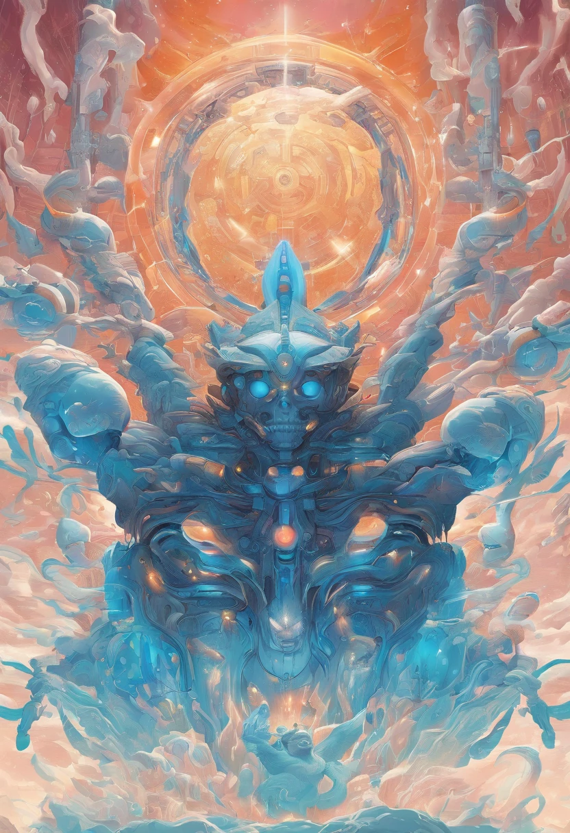 Imagine an electric blue nebula filled with psychedelic colors and pulsating plasma streams. A cyborg, half-human and half-android, floats in space, marveling at the alien technologies surrounding. illustration, dark magic splash, fantasy art, hand drawn, Accent Lighting, subtle motion effects, best quality, decorative art, low-poly, UHD, golden ratio composition, ((soft colors)), (cel-shading style)extremely saturated image (saturation 10) ink lined art, bold lines, illuminated by stars