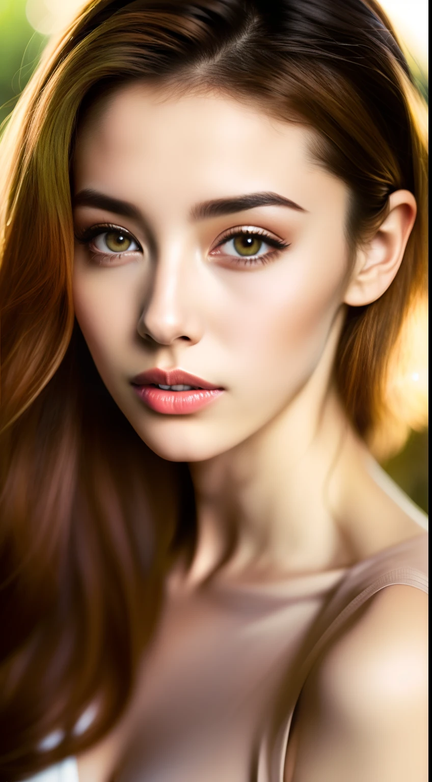 Fashion model 25 years old [[[[close-up]]], [[[[chest]]]], [[[[neck]]], [shoulders]]]]], Perfect eyes, Perfect iris, Perfect lips, Perfect teeth, Perfect skin, Soft front light, Glow, HDR, (Soft color: 1.2)