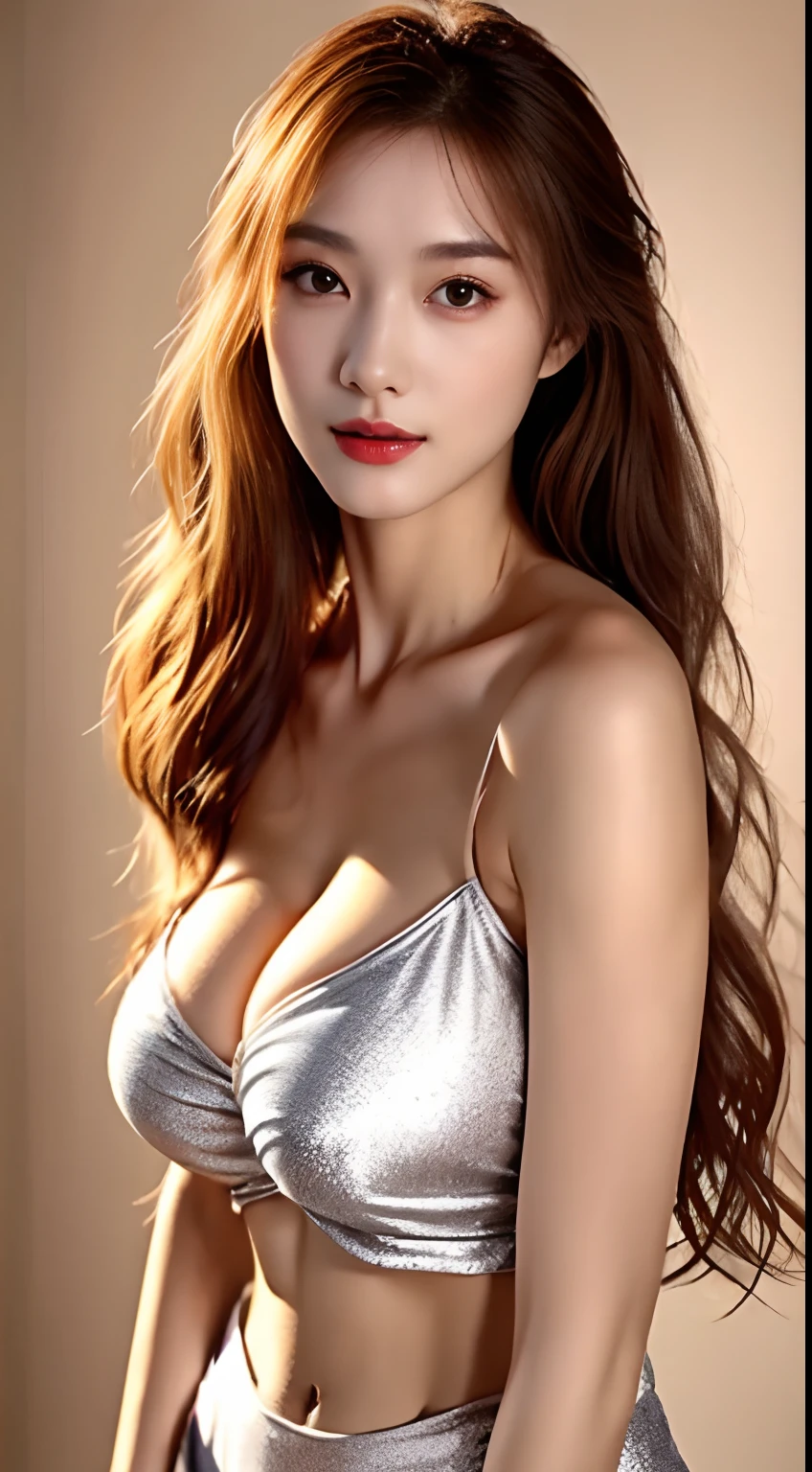 top-quality。8K-Picture。Ultra-high pixel。The background is the sea。((Hair has a long silver wavy shape)),。Overall delicate quality and slender style。((Super Big Woman,amazingly massive breasts:1.9))。Close to the perfect woman。legs are long、thin waist。Shot in colorful bikini。face is、clear double eyelids。lofty nose。sexy lip。The contours are slim、Longer。((thinly tanned skin))。((Slender Giant Beauty))。One more thing、Small Devil。A woman with a cute but suspicious inner world。