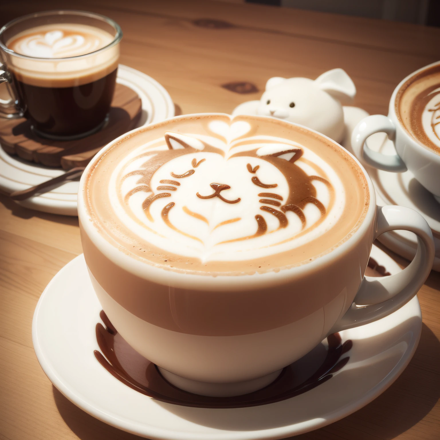 a closeup photo of animal latte art by barista