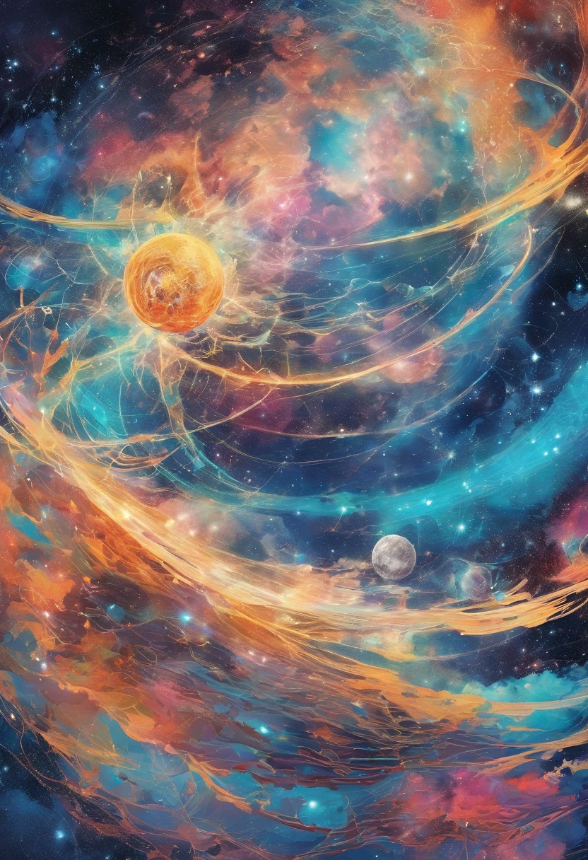 Imagine an electric blue nebula filled with psychedelic colors and pulsating plasma streams. A cyborg, half-human and half-android, floats in space, marveling at the alien technologies surrounding. illustration, dark magic splash, fantasy art, hand drawn, Accent Lighting, subtle motion effects, best quality, decorative art, low-poly, UHD, golden ratio composition, ((soft colors)), (cel-shading style)extremely saturated image (saturation 10) ink lined art, bold lines, illuminated by stars