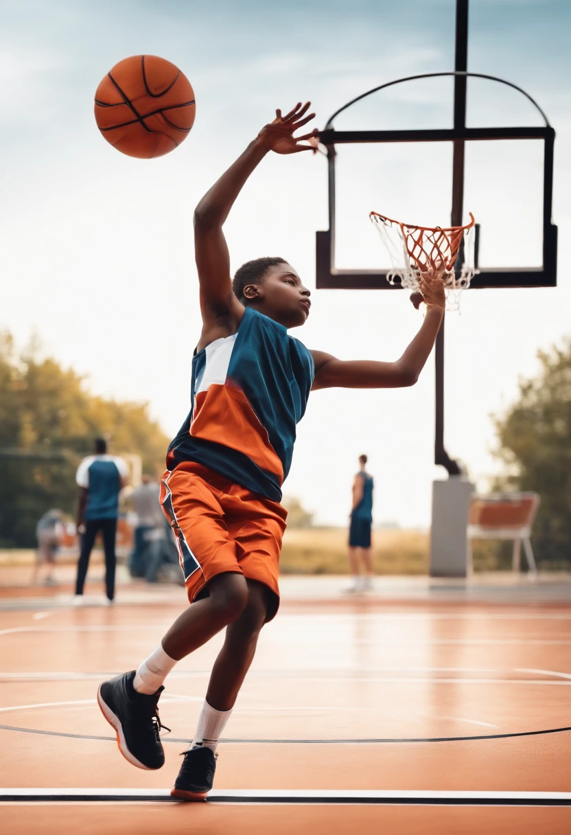 A ager,Practicing shooting moves,basketball ball,Far mobilization,Stick figure style,Line Style,white backgrounid