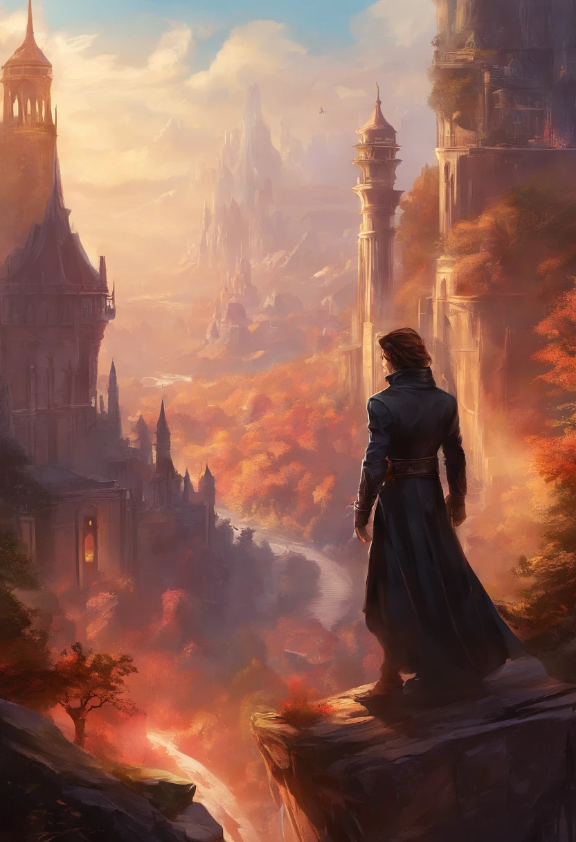 solo person,shaggy,gray wolf,White body,a black trench coat,Black pantsuit,Crimson eyes,Black katana around the waist,Stand on the top of a tall building