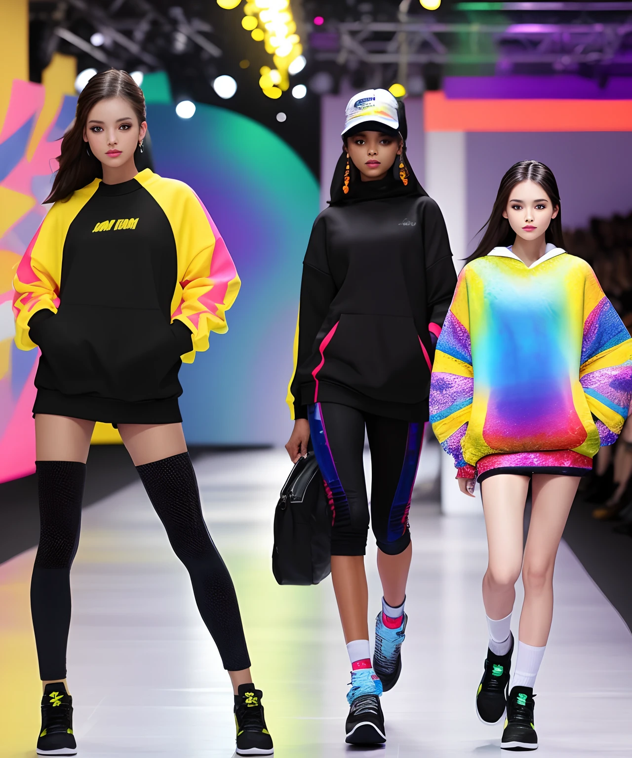 Catwalk,1 female body template,Sweatshirt,Fashion show,Colorful colorful