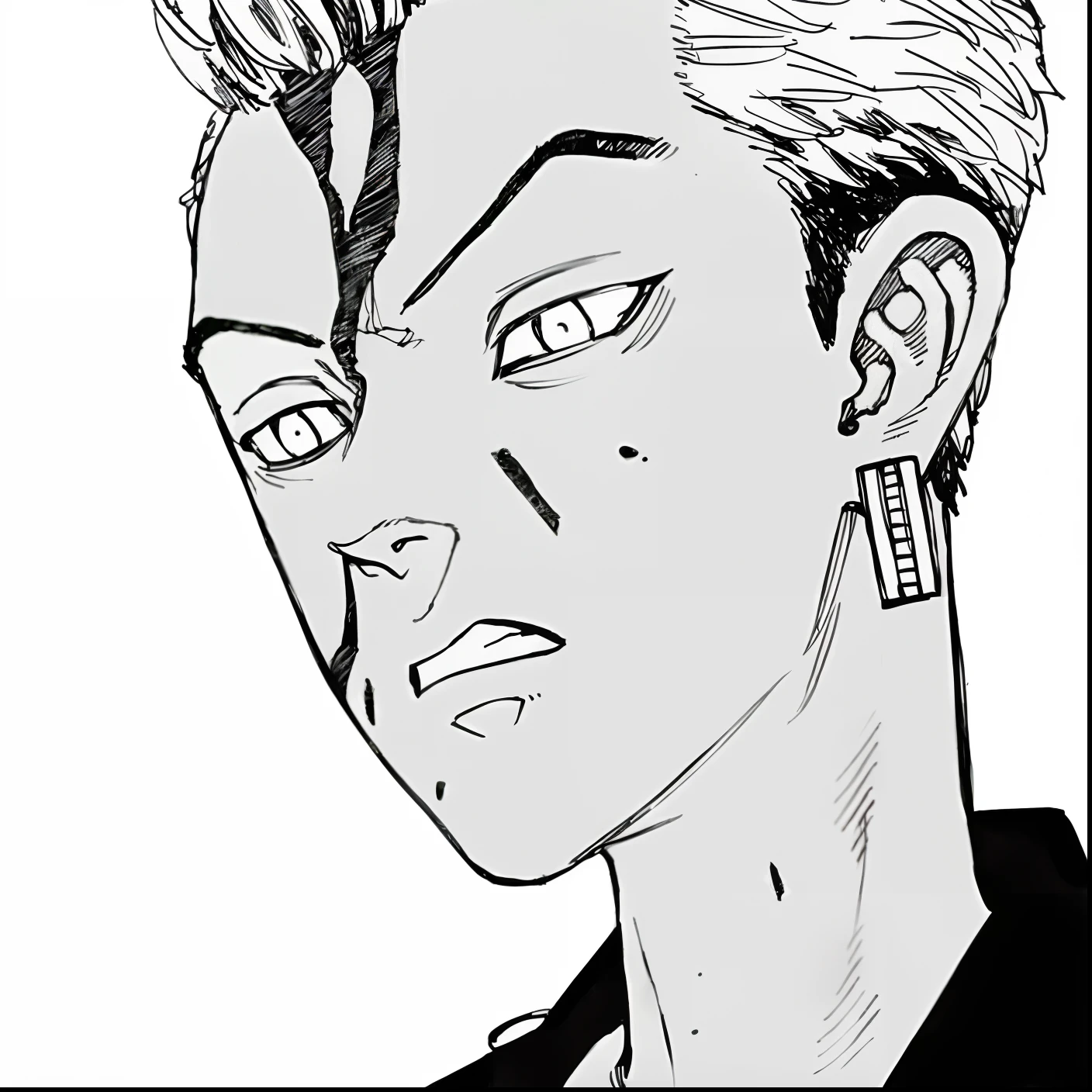 a drawing of a man with a mohawk and a black shirt, kentaro miura manga art style, kentaro miura manga style, manga style of kentaro miura, portrait of hisoka hunter hunter, miura kentaro style, kentaro miura style, hisoka, kentaro miura art style, in style of kentaro miura