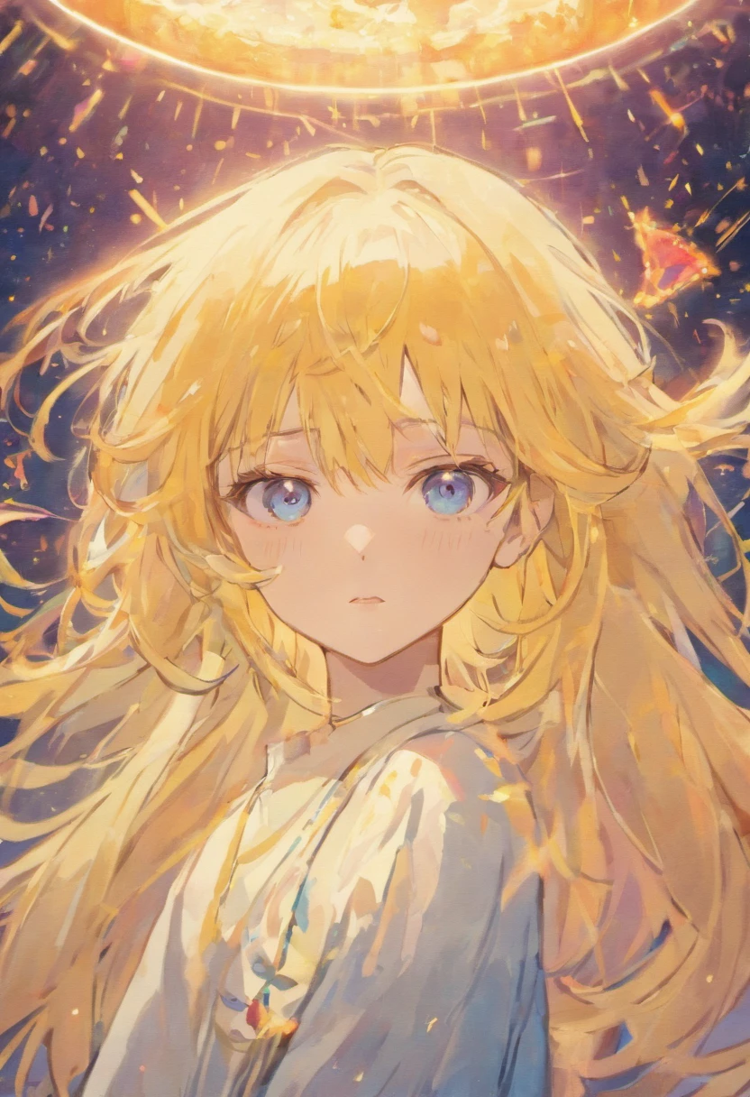 1girll,tmasterpiece,Poor milk, Pale skin,Detailed eyes,Bokeh effect,yellow long hair,blue color eyes