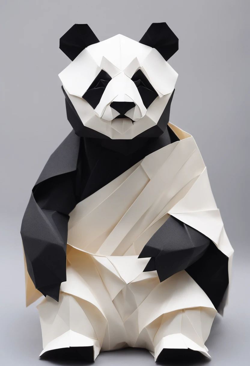 panda origami, paper folding, detailed origami folds, intricate details, intricate folds, black and white, folded paper, precise folds, delicate paper art, origami masterpiece, fine craftsmanship, panda-themed origami, lifelike panda folds, realistic panda sculpture, 3D paper art, delicate panda features, origami animal, panda-shaped paper, beautifully crafted folds, panda artwork, exquisite origami work, precise paper manipulation, artistic paper sculpture, intricate paper design, detailed panda origami, panda paper craft, art of folding paper, panda-inspired origami