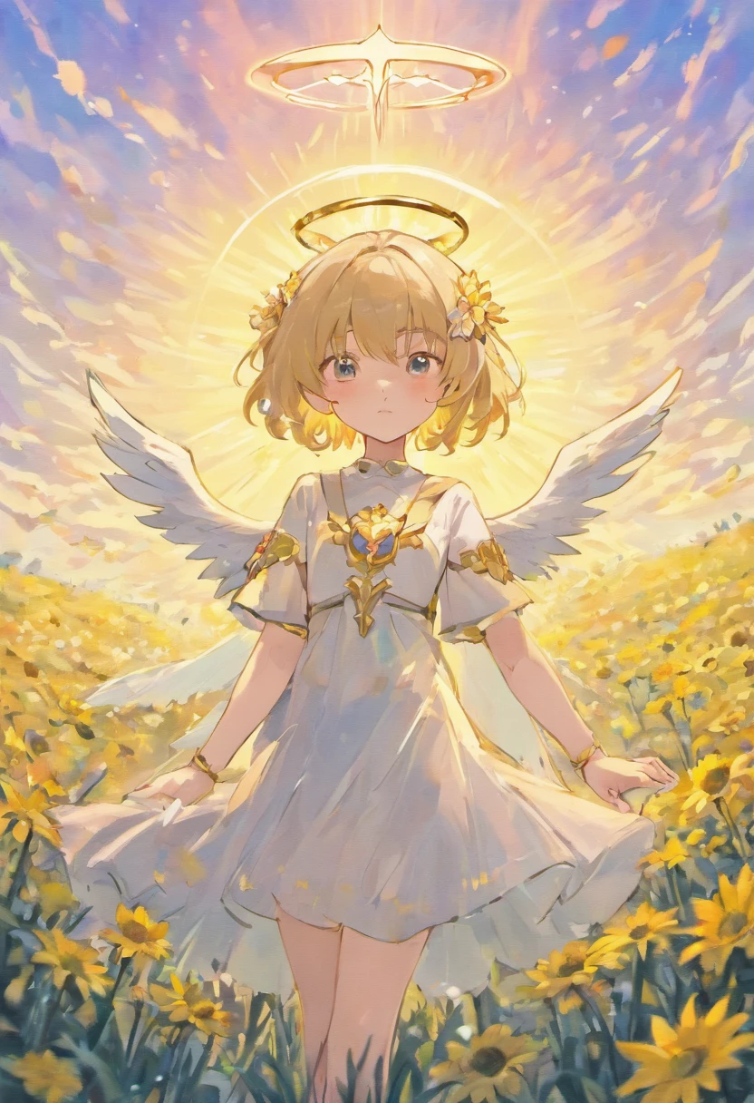 Anime boy with white wings and halo in a flower field, beautiful angel, Angel Boy, Guviz-style artwork, Guweiz in Pixiv ArtStation, guweiz masterpiece, Portrait of a beautiful angel, beautiful fantasy anime, beautiful angel, full - body majestic angel