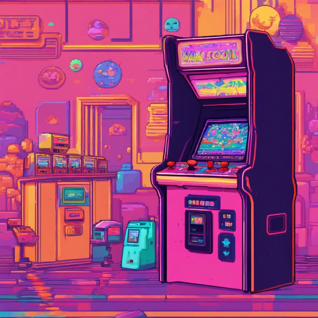 kawaii aesthetic, Arcade games room, lofi, vaporwave, synthetic wave