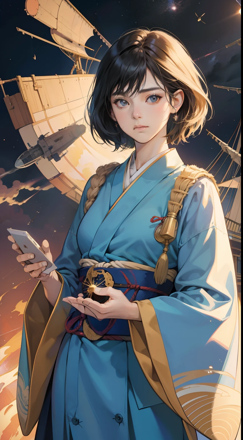 Hayao Miyazaki, Joseph Noel Paton, Jean Giraud, Adam Hughes, Japanese anime, Ship transporting Meteor, hollow sphere, girl’s out, cocktail, hyperdetailed high quality high definition high resolution masterpiece