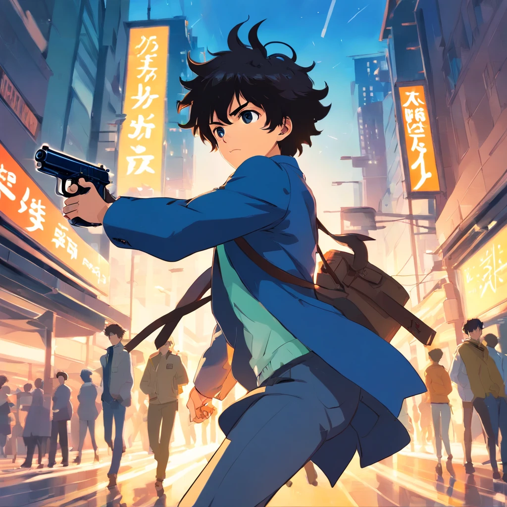 (((obra-prima))), qualidade excepcional, Ultra-detailed illustration, dynamic picture, Spike Spiegel, pistola, intense action scene.
(Remarks) Expanded upon the given prompt by adding more descriptive tags and emphasizing the dynamic action scene involving Spike Spiegel and his gun.