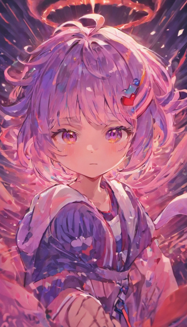 Striped hair, multicolored hair, Short hair, hair pin, Moles under eyes, Heart-shaped pupils, constricted pupil, Fox ears, grin, Anime style, Chiaroscuro, anaglyph, shadowing, Masterpiece, High quality, Best quality, A high resolution