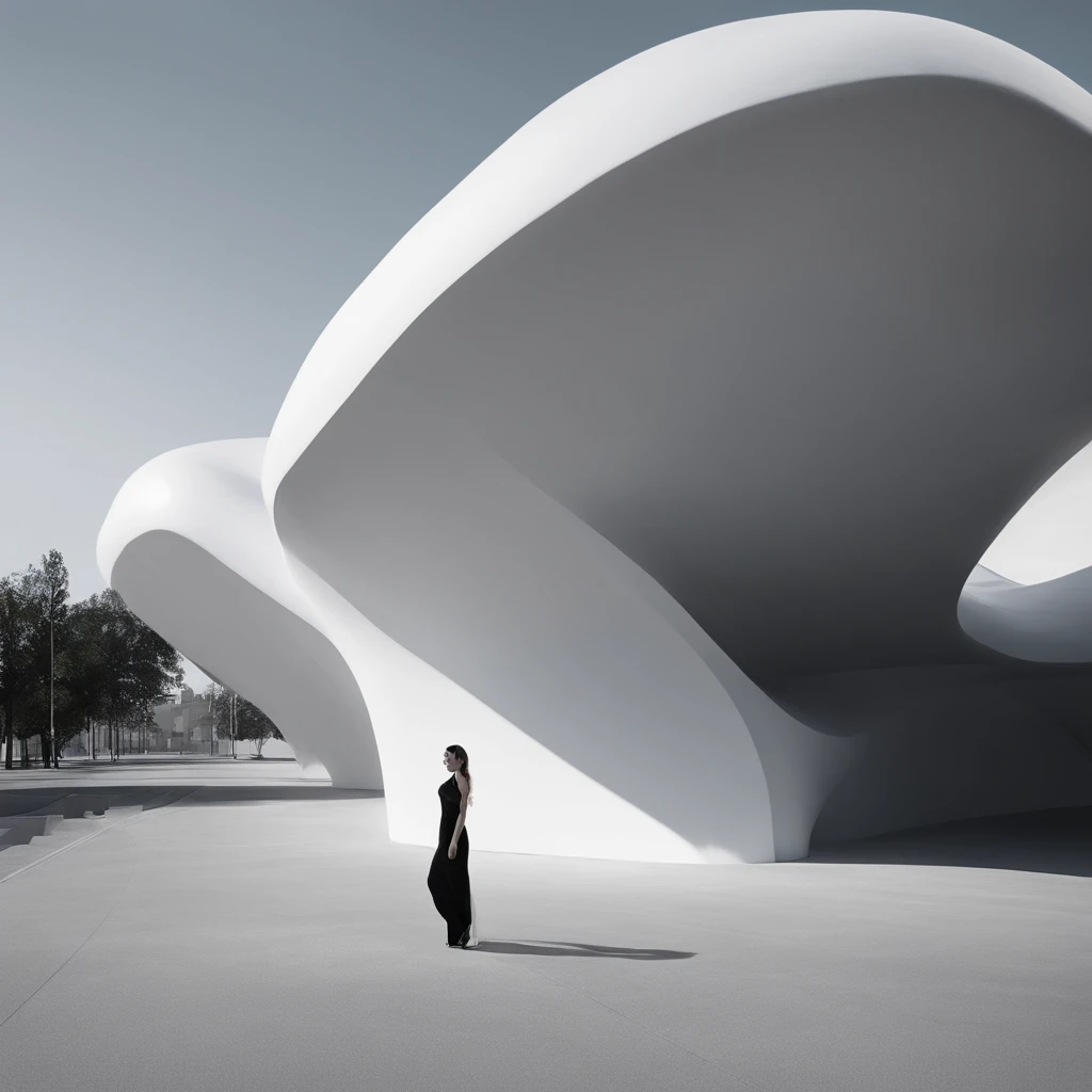 zaha hadid(Zaha Hadid)Style alien photos of futuristic town, organic architecture, Street photography, Cyberpunk