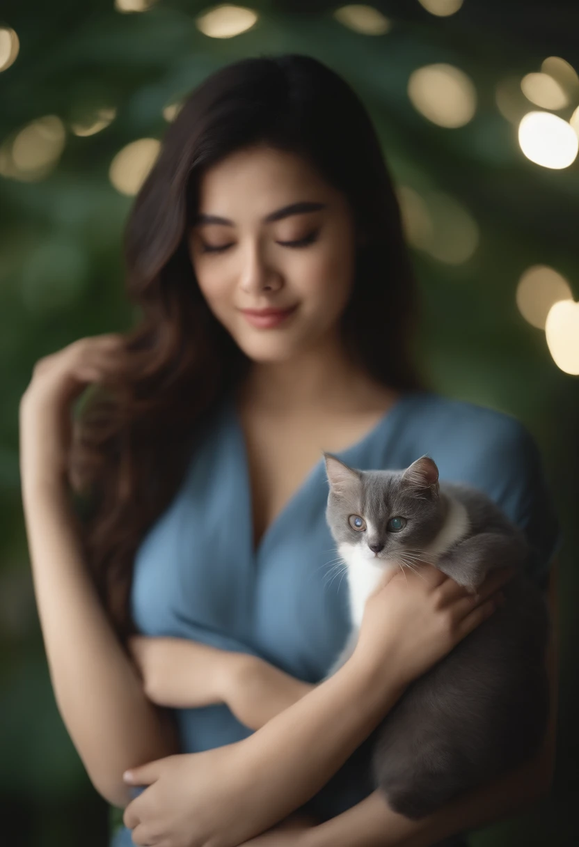 Best quality,A cute blue cat,Round big eyes,Fat Chubby,Lazy,cute big breasts,windowsill,in the early morning,Clear details of cat face,(Photography class realistic 1.4),Tyndall effect,Soft lighting,Bokeh,