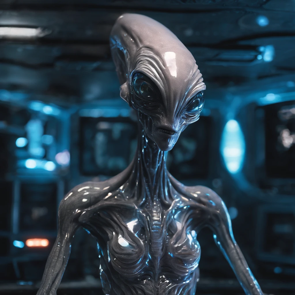 Van Terchall, A translucent ethereal alien,It has refined features in a sci-fi environment, glowing from within, Sparks and lights, Moonlight, Moon, Close-up, Realistic, Highly detailed, Intricate