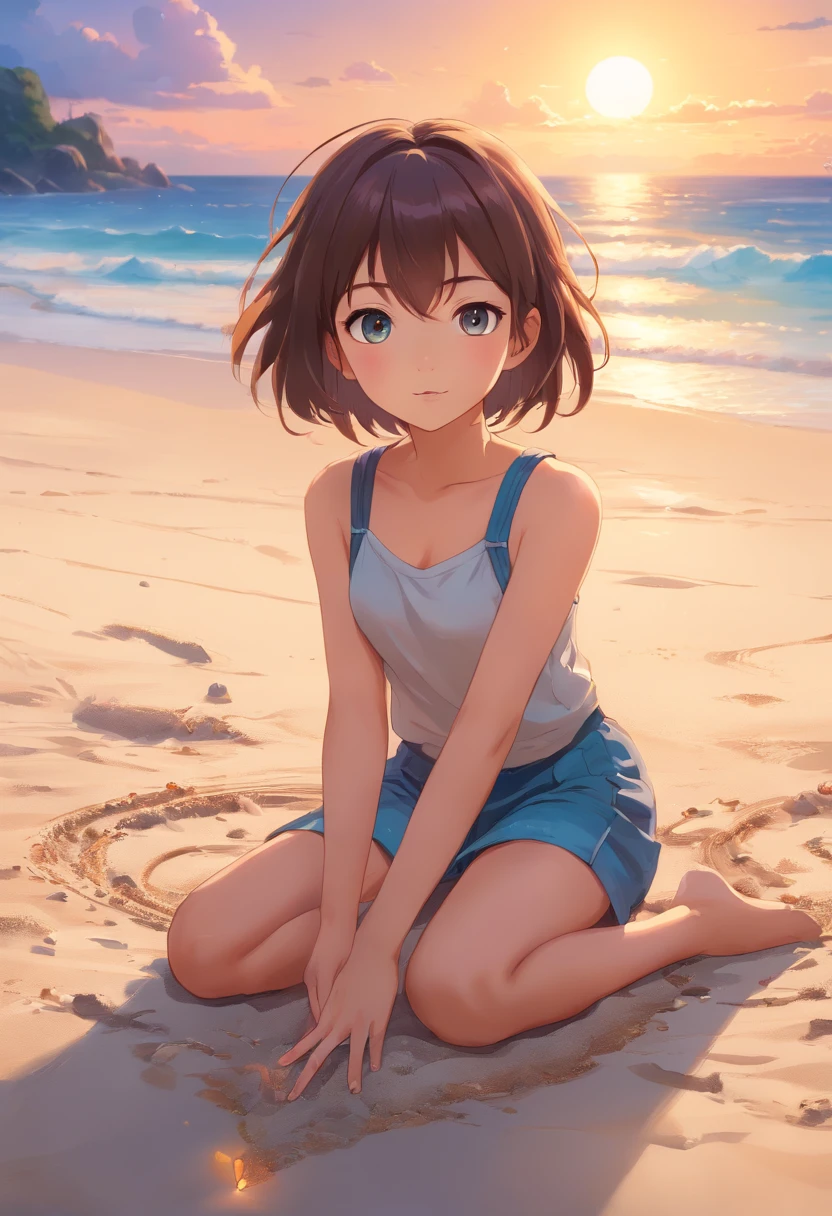 tmasterpiece, hiquality, detailing, Hot Girl, Beach, Wet, spreading legs, Sits, thongs, The viewer looks from the bottom up, Close to the viewer,