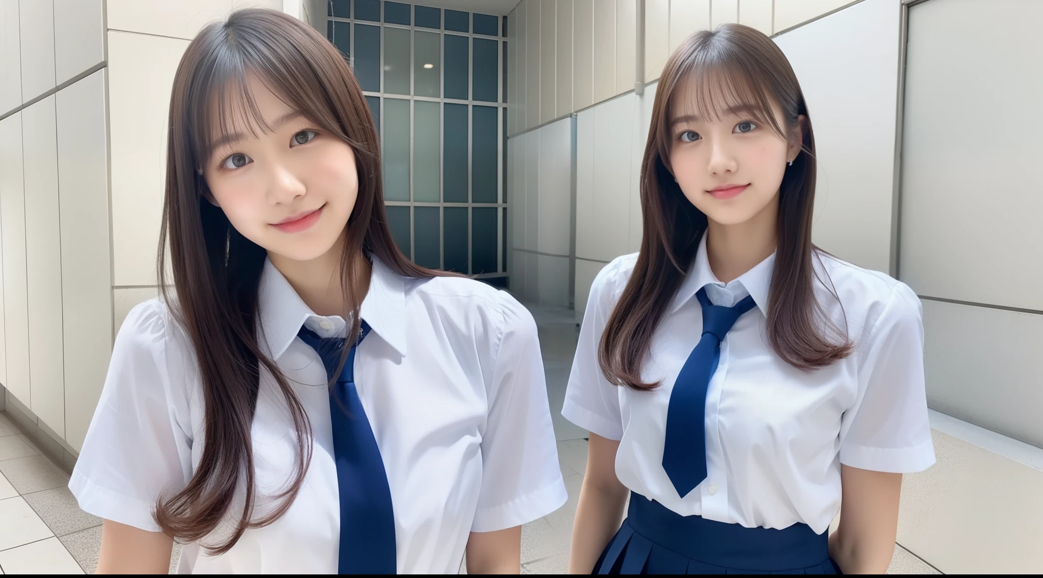 Wearing a white shirt and light blue tie、Miniskirt high school girl 18 years old
