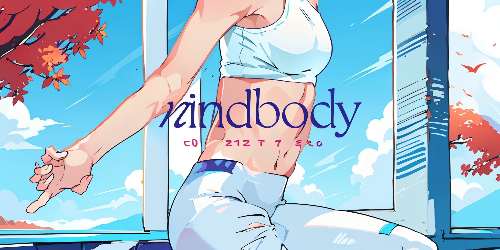 Woman in white top and white pants doing yoga, fit body, Thin body, body complet, mid body shot, concept photo, Header with logo, promo image, physical : tinyest midriff ever, Cottagecore!! fitness body, hands behind her body pose!, close body shot, full - body, middle body, body complet, The fullest body