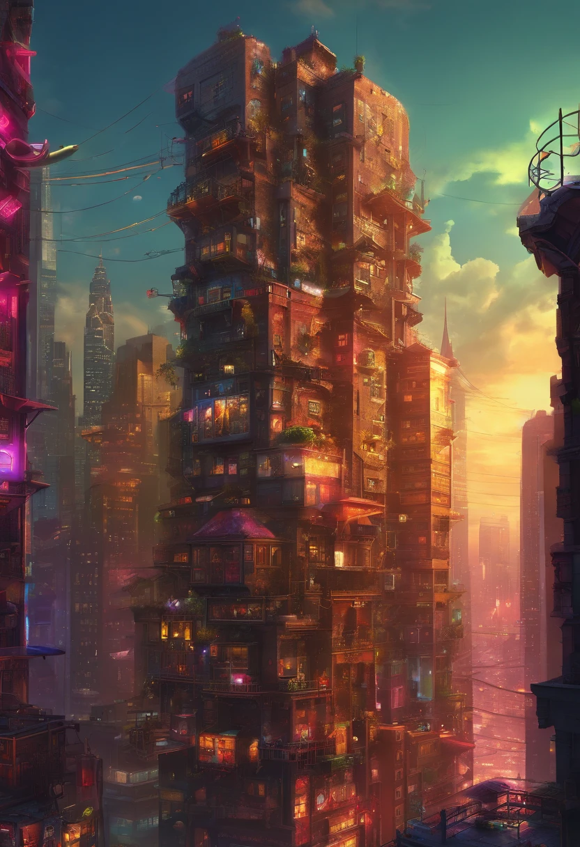 ((picture book illustrations)), (((old small village scenery illustrations))), ((stonework residence where a very small dwarf lives) ), (located at the living quietly at the feet of human), ((gap between buildings in new york)), there is a sense of life, ((((masterpiece)))), high quality, very_high_resolution,