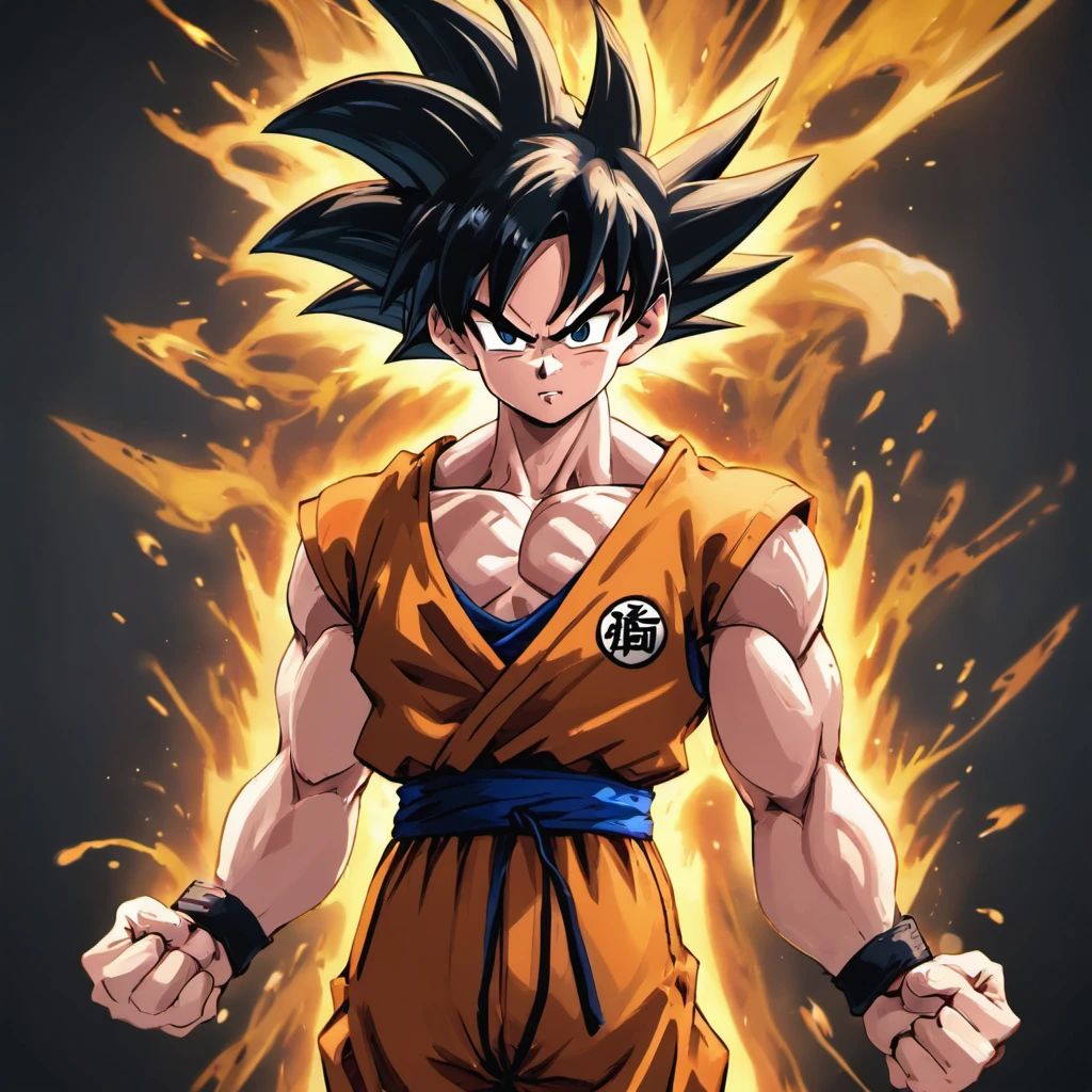 Goku wide body shot, hyper realistic, 8k quality, 4k quality, perfect quality