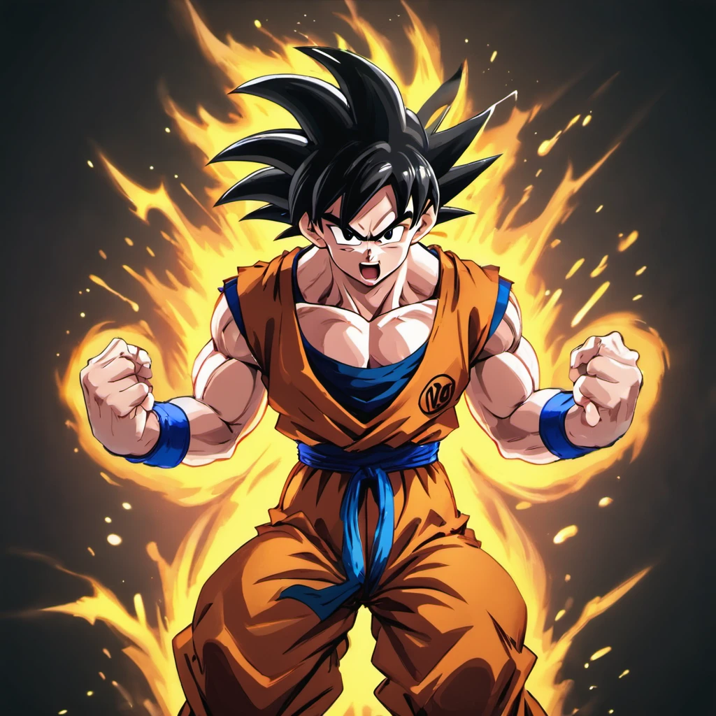Goku wide body shot, hyper realistic, 8k quality, 4k quality, perfect quality
