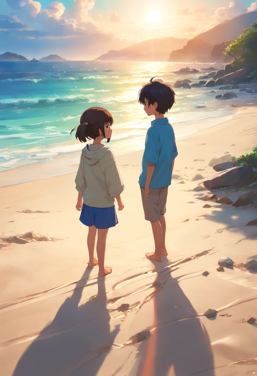 Children playing on the sand, by Ross Tran. scenery background, ryan dyar, Environmental painting, beautiful oil matte painting, Photorealistic landscapes, 4k HD Matte Digital Paintings, 8 k resolution digital painting, 8k resolution digital painting, Surreal landscapes, inspired by Raphael Lacoste, Illustration Matte Painting, beautiful digital painting