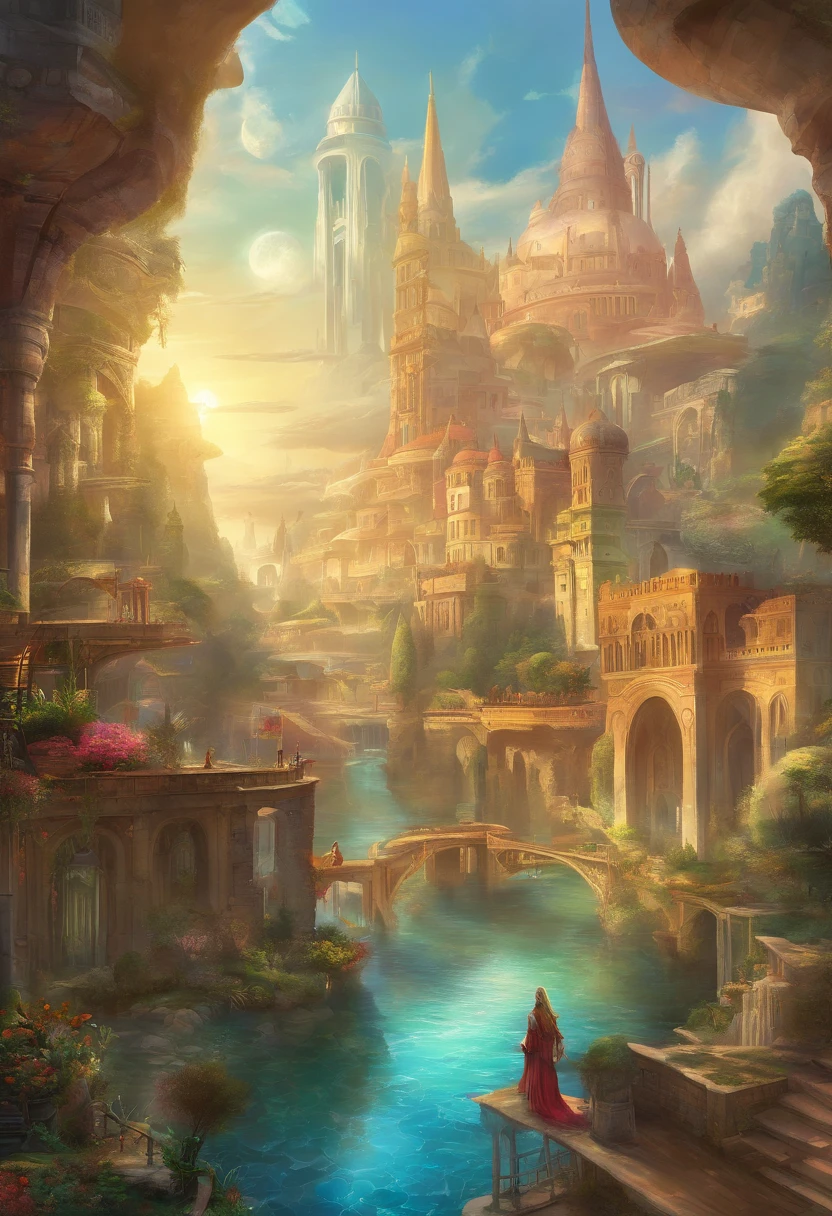 sidon style, city of progress, futuristic city, utopian world, shiny amazing colors, prosperous buildings, luxury clothes and architectural design, luxurious architecture, utopian future, highly detailed HDR, perfect, stunning progressive architecture, perfect world, reflective surfaces, underground scattering, perfect building, beyond imagination, 8K, global illumination, wide angle, divine rays, dream world